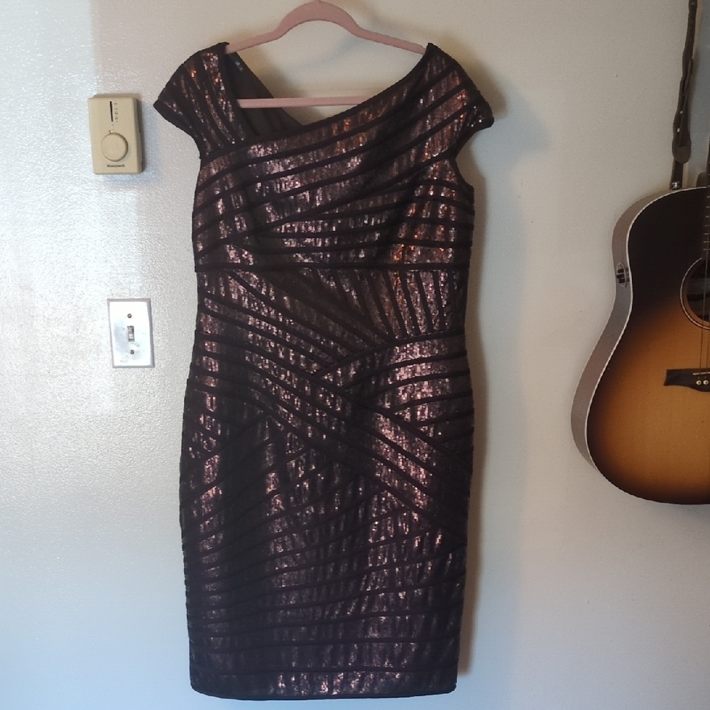 Tadashi Shoji Size 16 Chocolate Brown Sequined Cocktail Dress